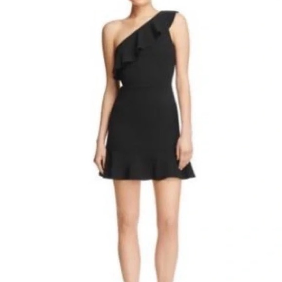 Aqua Dresses & Skirts - AQUA Black One-Shoulder Ruffled Stretch Flounce Dress Size XS